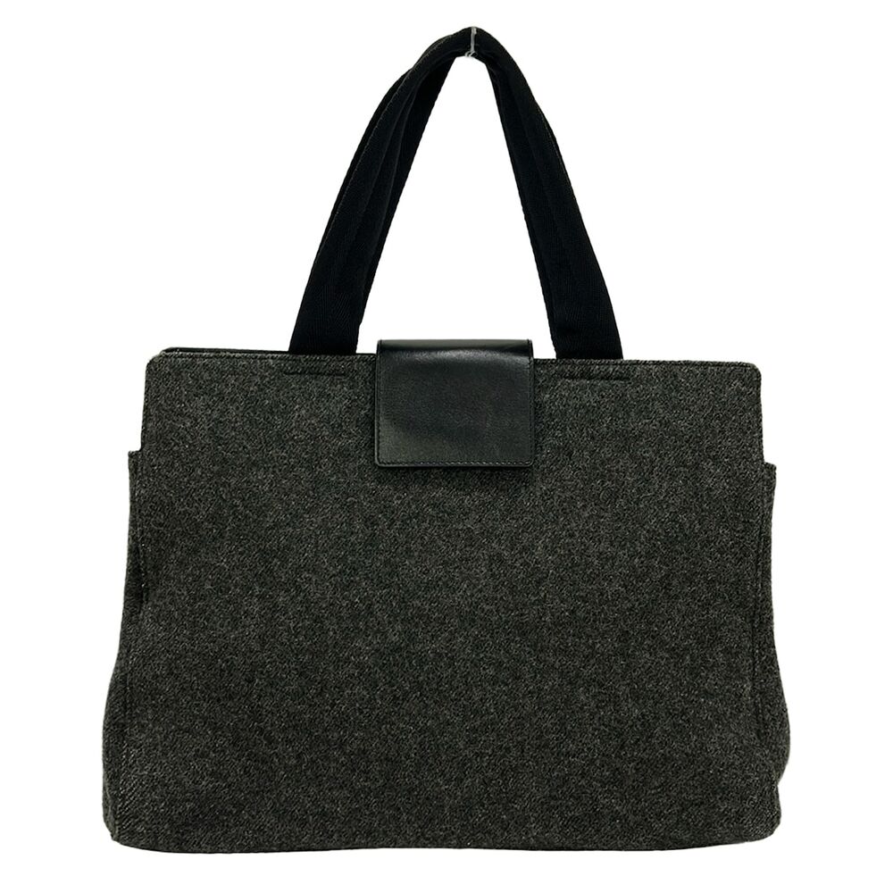 Prada Handbag Dark Gray Black Wool Leather